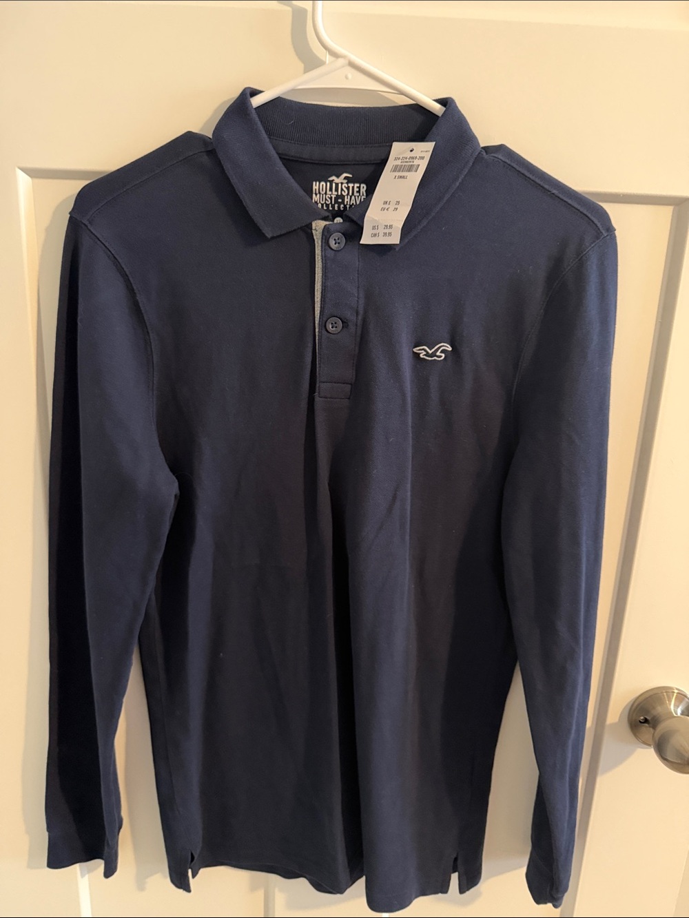 Hollister Men's Long-Sleeve Polo Shirt - Navy - XS NWT